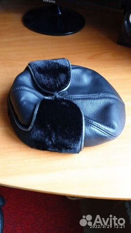 Кепка Фрэнк,кожа чёрная с мехом