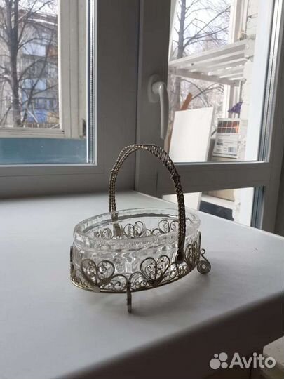 Ваза конфетница хрусталь/мельхиор