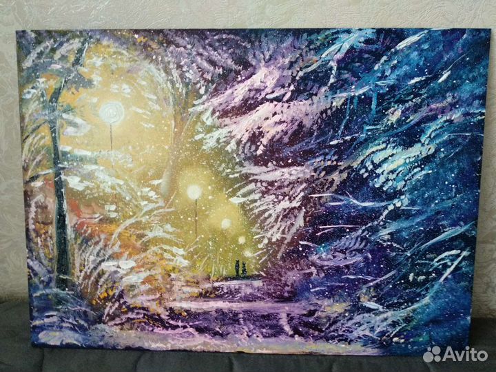 Картина масло зима пара