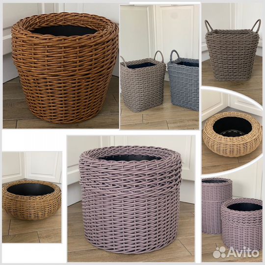 Набор кашпо из ротанга