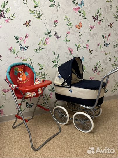 Коляска и стульчик для кормления для кукол