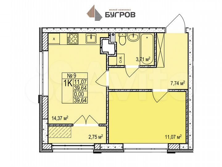 1-к. квартира, 39,6 м², 4/24 эт.