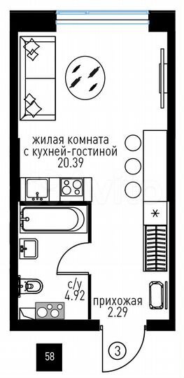 1-к. квартира, 27,6 м², 6/28 эт.