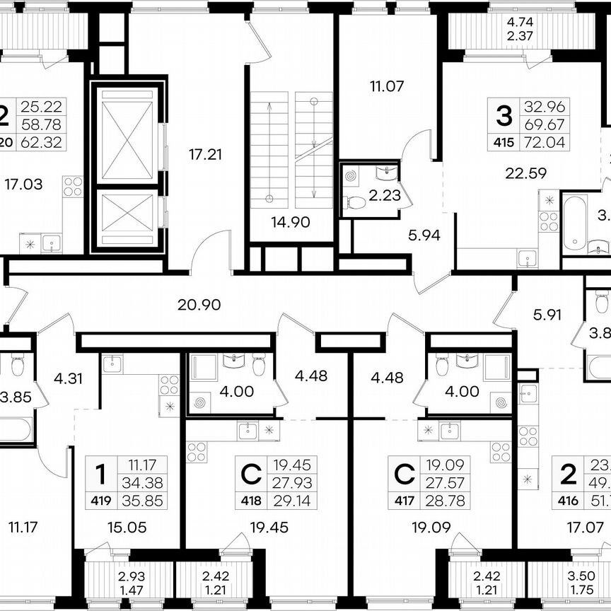 3-к. квартира, 72 м², 11/15 эт.