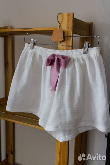 Пижамные шорты из муслина. Белый теплый