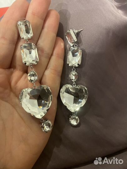 Серьги Zara стразы сердца