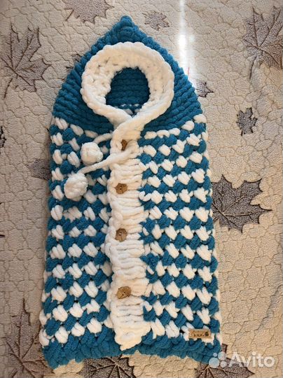 Вязаный конверт на выписку для мальчика