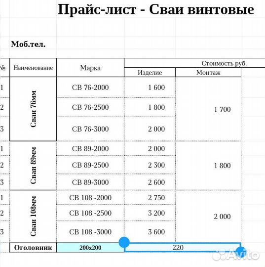 Продажа винтовых свай и монтаж