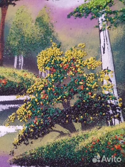 Панно / картина из камня на спиле дерева