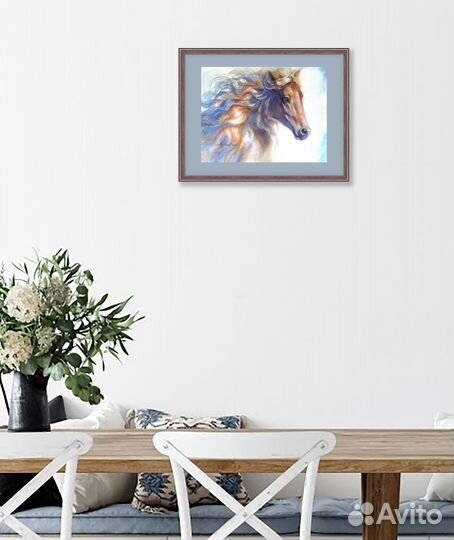Картина: Мудрая, светлая лошадка акварелью. Голова