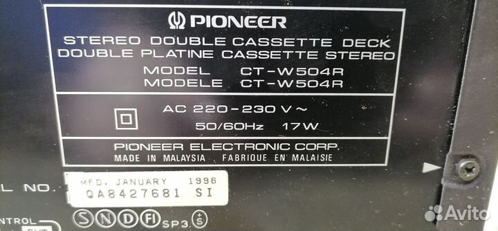 Кассетная дека pioneer ct-w504r