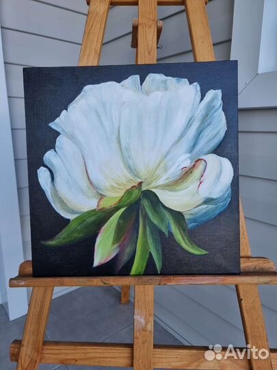 Картина маслом Пион 40 на 40 на подрамнике пион
