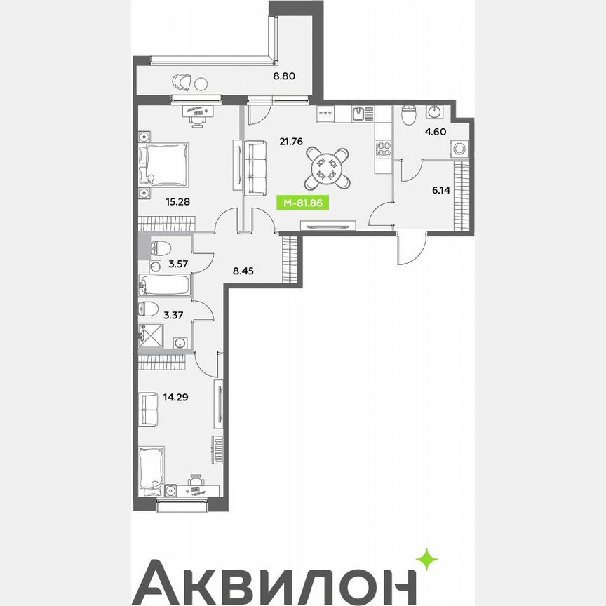 2-к. квартира, 81,9 м², 3/12 эт.
