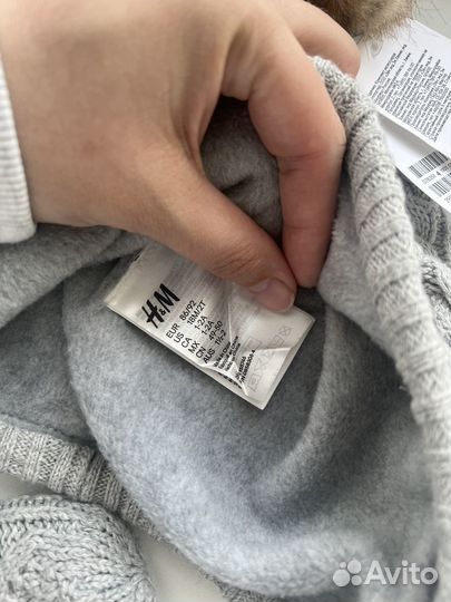 Комплект hm шапка и варежки новый, р.86-92