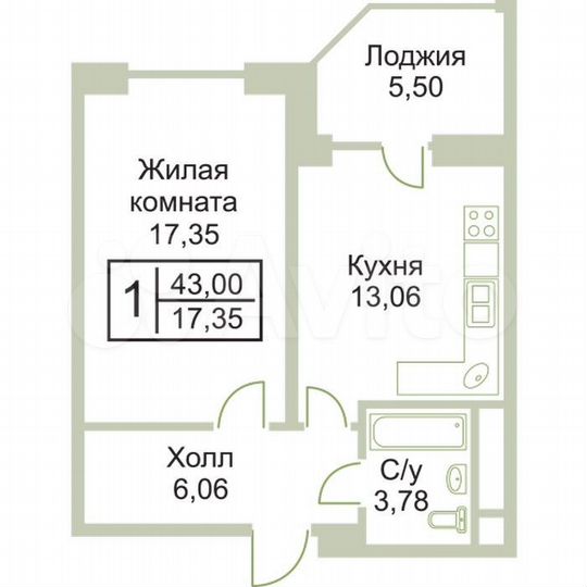 1-к. квартира, 43 м², 13/17 эт.