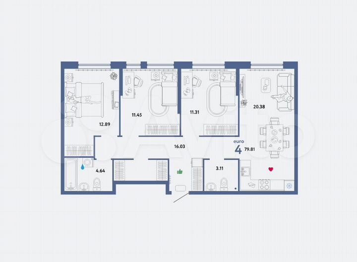 4-к. квартира, 79,8 м², 2/13 эт.