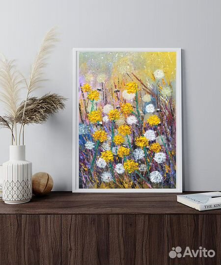 Картина маслом Одуванчики Полевые цветы