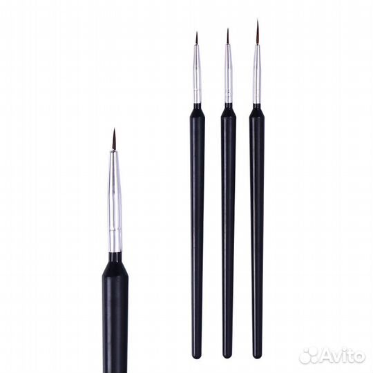 Набор тонких кистей для дизайна ногтей, 3шт