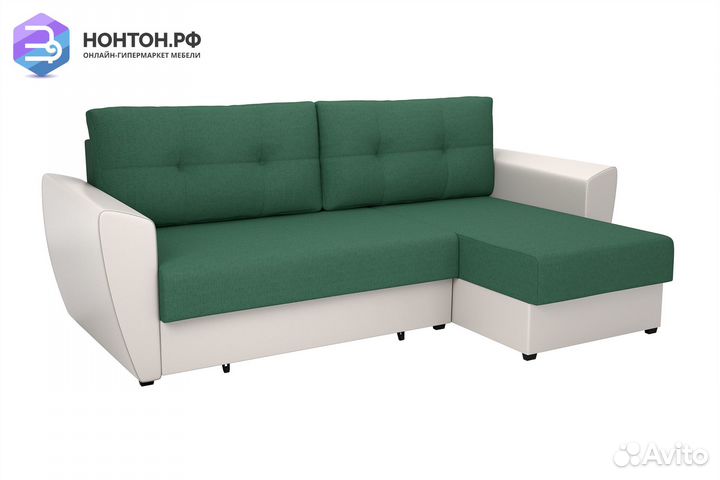 Диван угловой выкатной София зеленый / белый