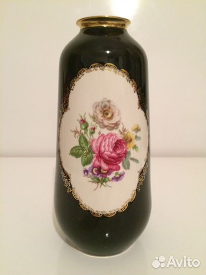 Ваза фарфор кобальт с цветами Линднер, Германия