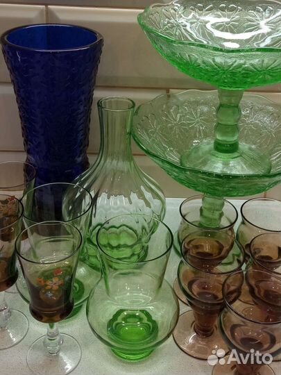 Цветное стекло. Вазы, бокалы, фруктовница СССР