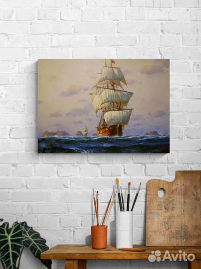 Картина линейный корабль 18 века 70х50 см холст