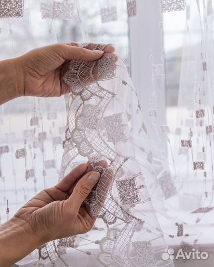 Тюль Мона пудра готовый на окна пошив