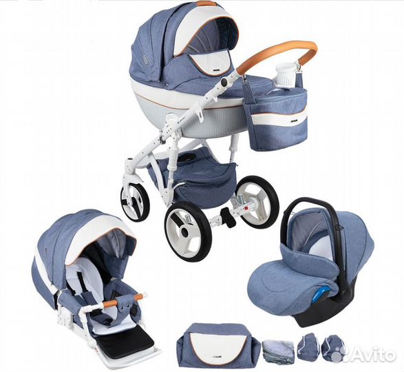 Коляска 3 В 1 адамекс монте карбон голубой джинс