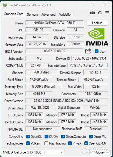 Видеокарта gtx 1050 ti msi 4gb