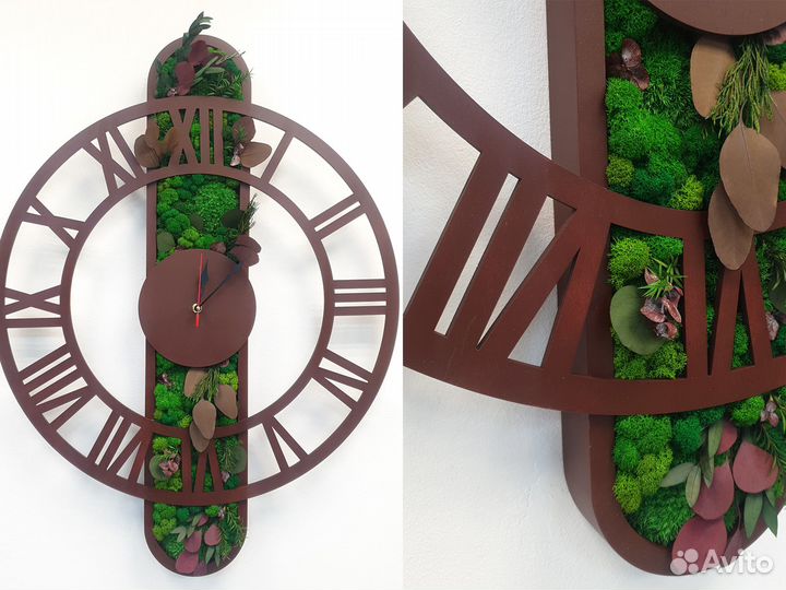 Часы настенные со мхом
