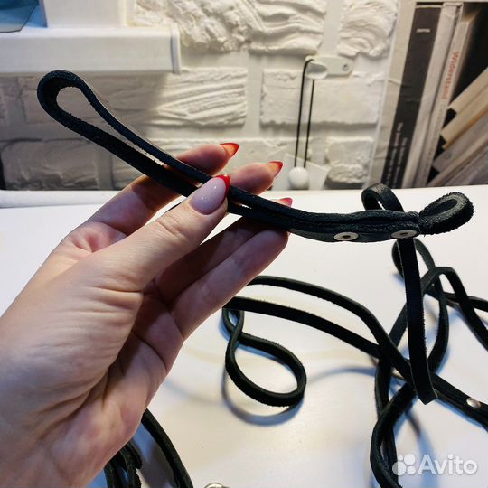 Поводок с ошейником для собак кожаный 2,5м