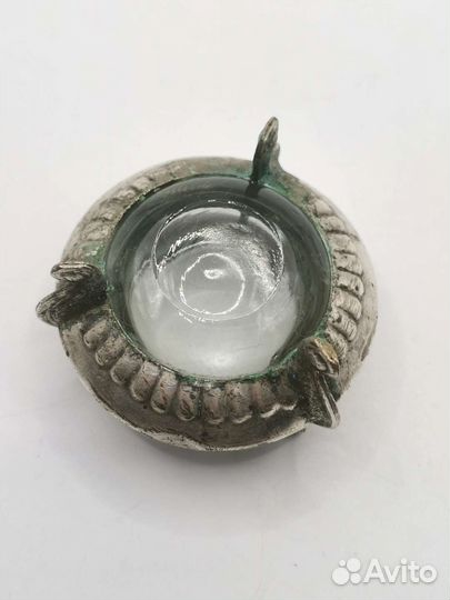 Солонка Икорница с ложечкой Мельхиор СССР