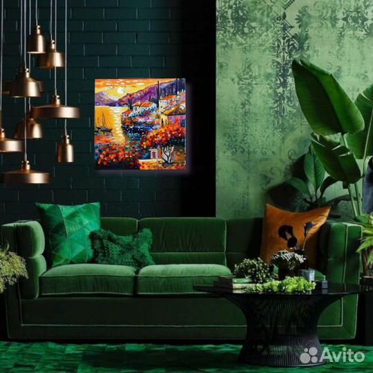 Картина маслом Вечерний зной в Италии холст 30*30с