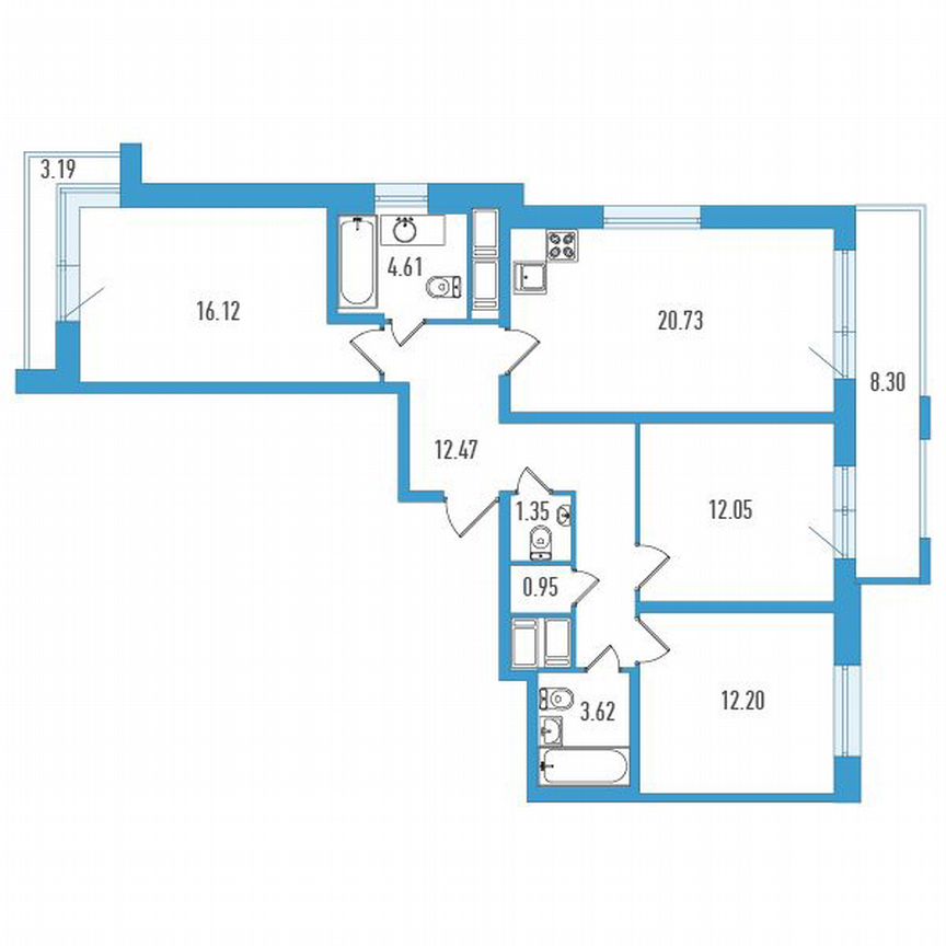 3-к. квартира, 88 м², 8/18 эт.