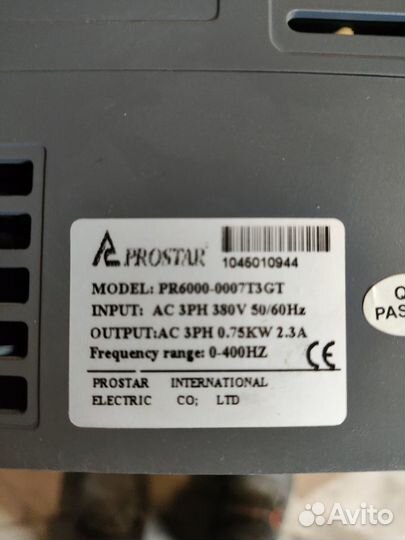 Частотный преобразователь prostar PR6000 0,75W