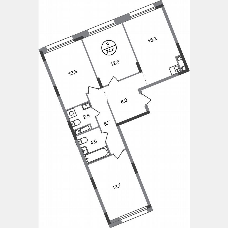 3-к. квартира, 74,6 м², 6/17 эт.