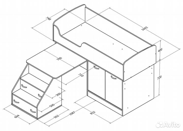 Кровать-чердак Дюймовочка 2