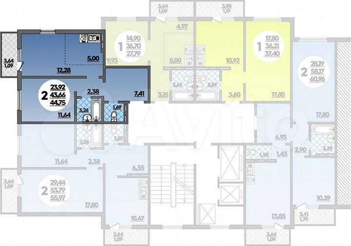 2-к. квартира, 44,8 м², 14/16 эт.