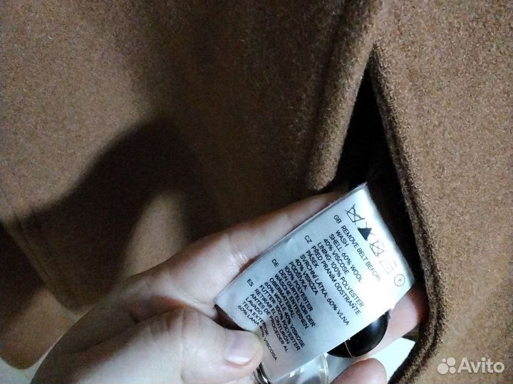 Шерстяное пальто H&M 46 размер коричневое