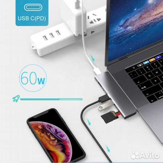 USB хаб для MacBook Pro/Air с hdmi новый