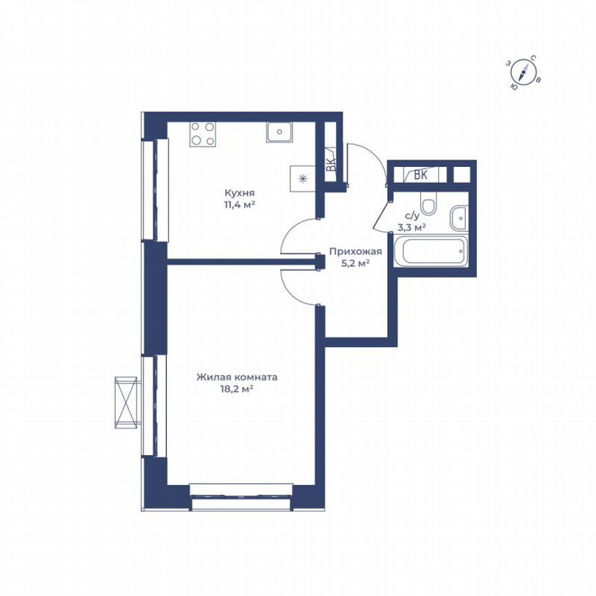 1-к. квартира, 38,1 м², 1/14 эт.