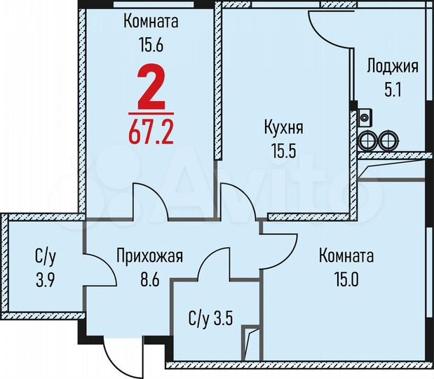 2-к. квартира, 67,2 м², 17/19 эт.