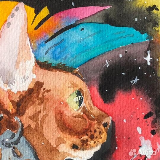 Картина Абиссинская кошка Панк Рок акварелью Автор