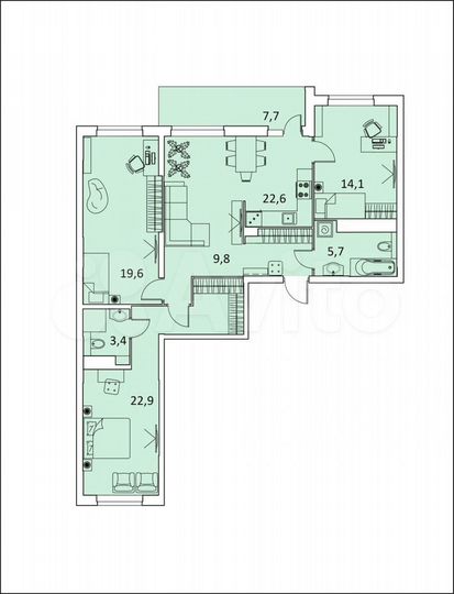 3-к. квартира, 105,8 м², 10/16 эт.