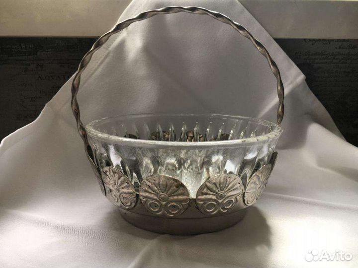 Конфетница СССР, хрусталь, мельхиор