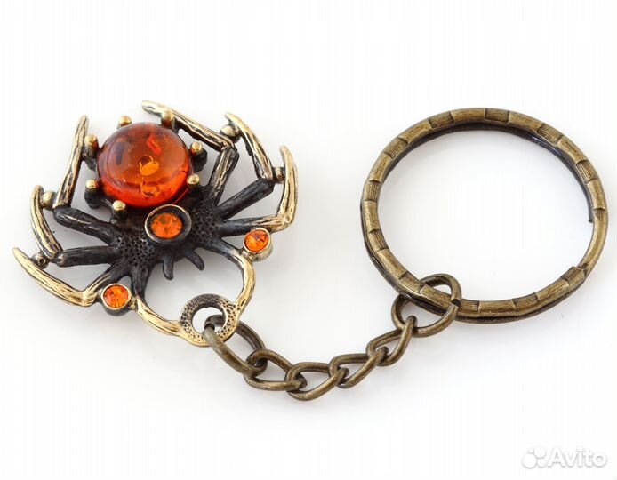 Брелок для ключей Паук латунь янтарь