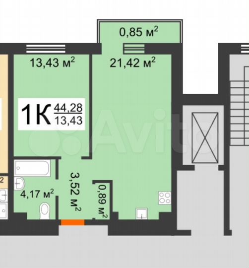 1-к. квартира, 44,3 м², 6/9 эт.