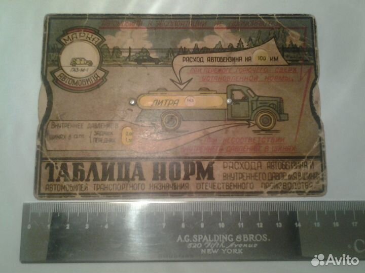 Коллекционная таблица норм расхода бензина