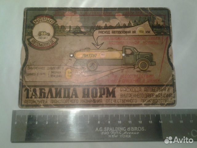 Коллекционная таблица норм расхода бензина