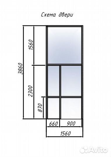 Дверь алюминиевая с фрамугой, однокамерный сп
